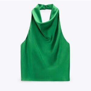 ZARA Satin Effect Emerald Green Halter Top NWT XS